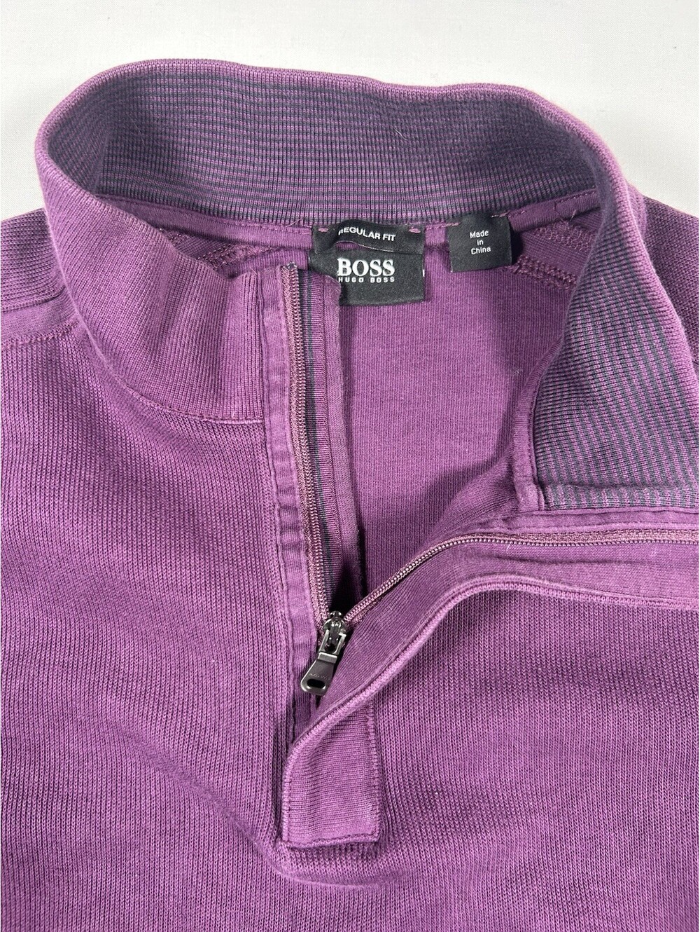 Hugo Boss Sweater Mens Medium Quarter Zip Purple Cotton